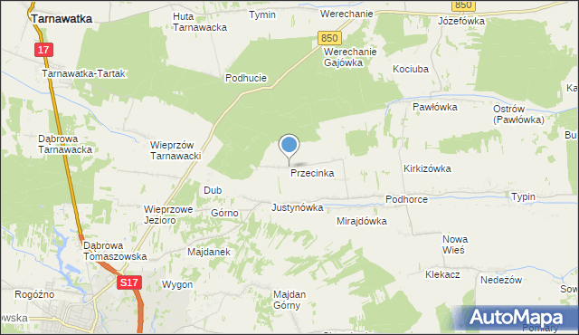 mapa Przecinka, Przecinka gmina Tomaszów Lubelski na mapie Targeo